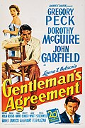 Gentleman's Agreement (1947) was one of the few Hollywood productions to tackle anti-semitism after WWII.